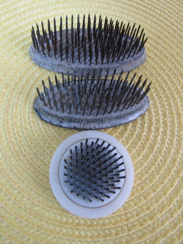 Vintage Metal Spike Flower Frogs --  lot of 3
