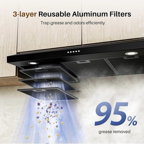 Black Under Cabinet Range Hood 36 inch 300CFM with Ducted/Ductless Convertibl... - Picture 3 of 10