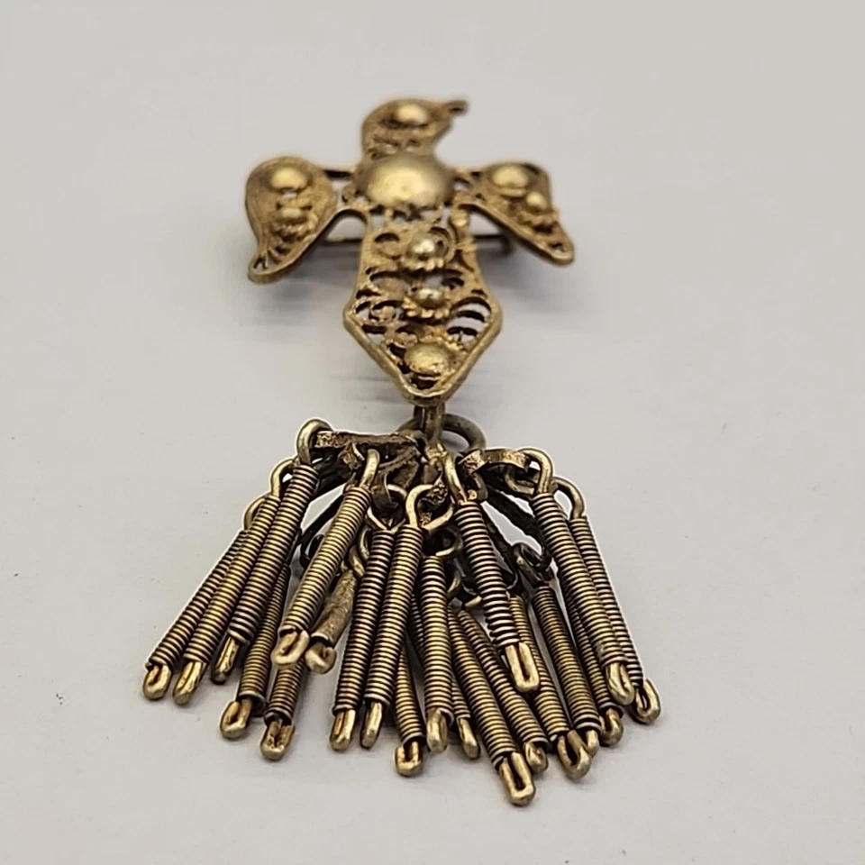 Broche de águila vintage relleno de oro filigrana borla broche en C artesanal antiguo 3,5" Foto 3 de 4