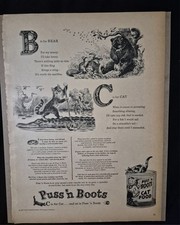 Puss 'n Boots Cat Food Meal B for Bear Honey Vintage Print Ad 1947 JA772
