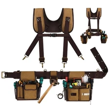 Carpenter Tool Belt with Suspenders for Men, 31-55” Adjustable Detachable Wai...