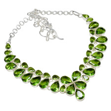 Collar de joyería de plata de ley 925 con piedras preciosas de peridoto verde para mujer talla 18"