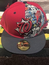 New Era 59FIFTY Washington Nationals Comic Style Red Black Hat 7 5/8 MLB