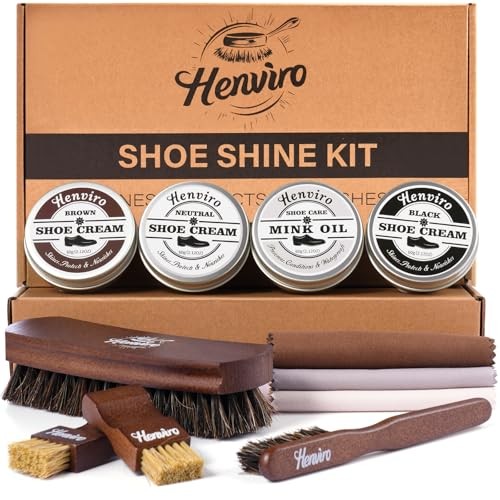 Leather Shoe Shine Kit For Men - 12 PCS Shoe Polish Kit, Leather Boots Care
