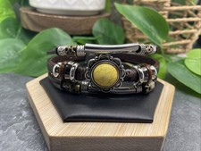 8  Leather Charm Beaded Boho Western Bracelet Stackable Snap New Free Ship B261