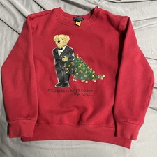 Polo Ralph Lauren Boys Polo Bear Crewneck Sweatshirt Youth Sz 7 Christmas Tree
