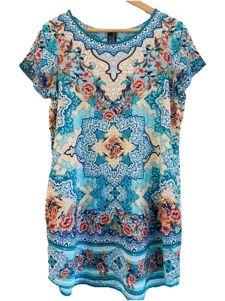Jets By Jessica Allen Blue Green Boho Shift Mini Beach Dress Sz S 10