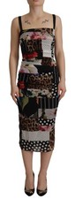 Dolce & Gabbana Multicolor Pachwork Midi Floral Silk Leopard Bodycon Women's