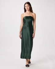 Quince Women 100% Washable Silk Strapless Midi Dress Forest Green X-Large