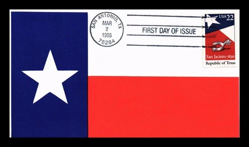 US COVER REPUBLIC OF TEXAS 150TH ANNIVERSARY FIRST DAY ISSUE SCOTT 2204