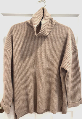 Oak + Fort Ribbed Turtleneck Sweater Womens Medium Beige Oversized Side Slit