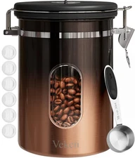 Coffee Canister with WindowAirtight Stainless Steel Kitchen Food Storage Cont...