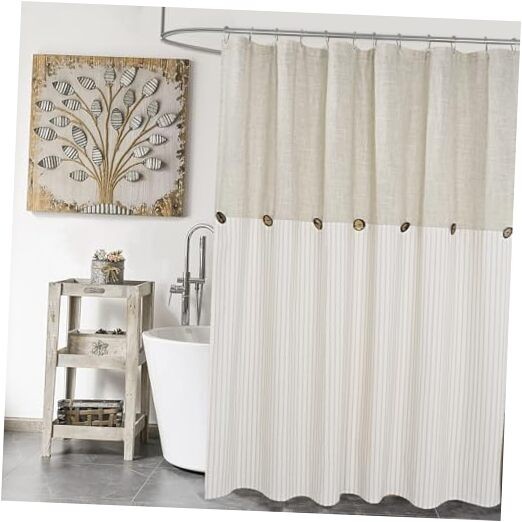 Farmhouse Beige Striped Shower Curtain 72x78 Inches
