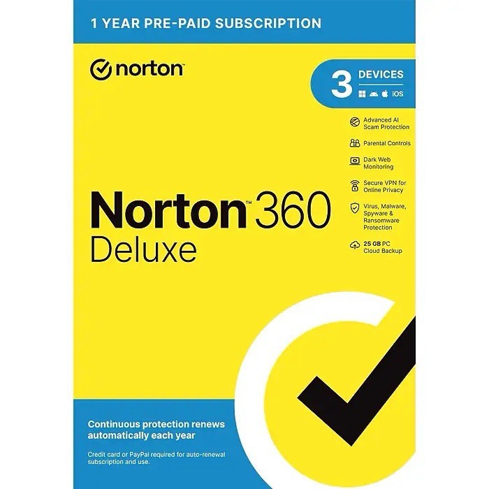 2026 Norton 360 Deluxe 3 Devices 25GB PC Cloud Storage VPN Internet Security .