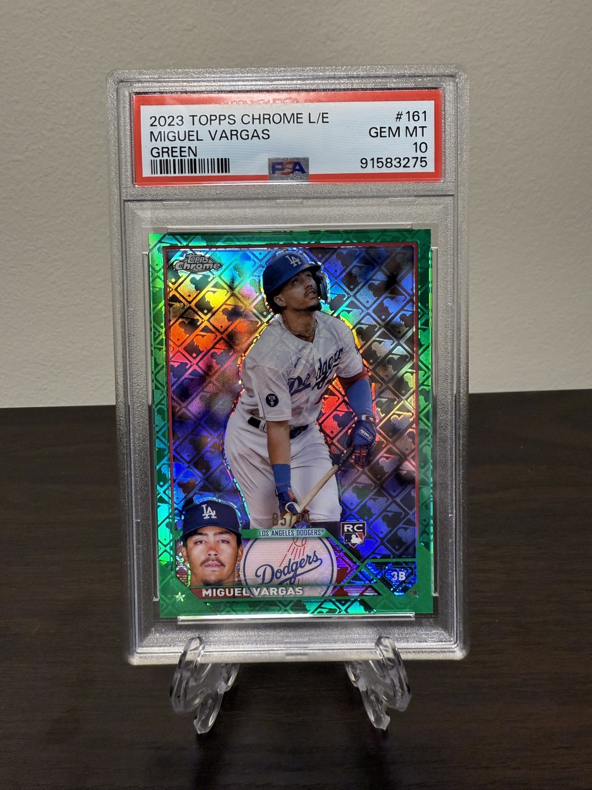 2023 Topps Chrome Logofractor Miguel Vargas Rookie Green Refr #85/99 PSA 10