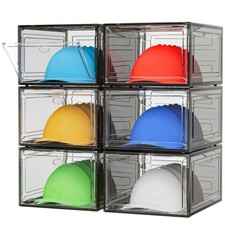 Hat Organizer Box, 6 Boxes for 40 Pack Hats, Upgrade Harder Solid Plastic Hat...
