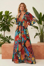 NWT Farm Rio Bobo Tropical Cool Leopards Maxi Dress Size Small Cutout Back $245
