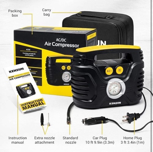Portable Tire Inflator Kensun 12V & 110V Home,100 PSI Air Pump for Car,Bike&Ball - Picture 7 of 7