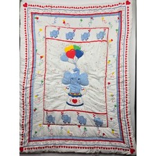 Vintage Red Calliope Little Bedding Elephant Balloon Baby Quilt Crib Nursery USA