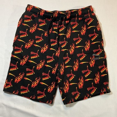 Puma Black, Flame Pattern w/Puma Enblem, Size S Drawstring Pockets
