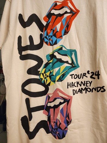 AUTHENTIC NWOT Rolling Stones Hackney Diamonds Tour 2024 Cream T-Shirt 💋 Sz L