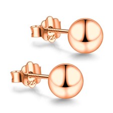 Rose Gold Plated Sterling Silver Ball Stud Earrings 3mm-10mm Options, Simple Pol