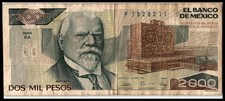 Mexico  2000  Pesos  28.3.1989  Series  EA N7528211 Circulated Banknote