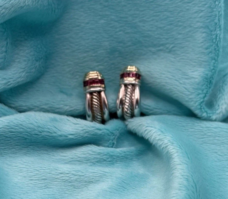 Pendientes grandes de turmalina rosa David Yurman de plata de ley y oro de 14 k - 1,60 Foto 2 de 4