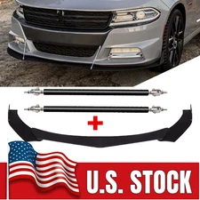 Front Bumper Lip Spoiler /Splitter Strut Rods Glossy Black For Dodge Charger SRT