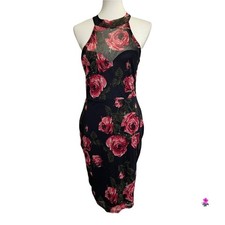 Charlotte Russe Size M Floral Sheath See Thru Mesh Net Overlay Lined Dress