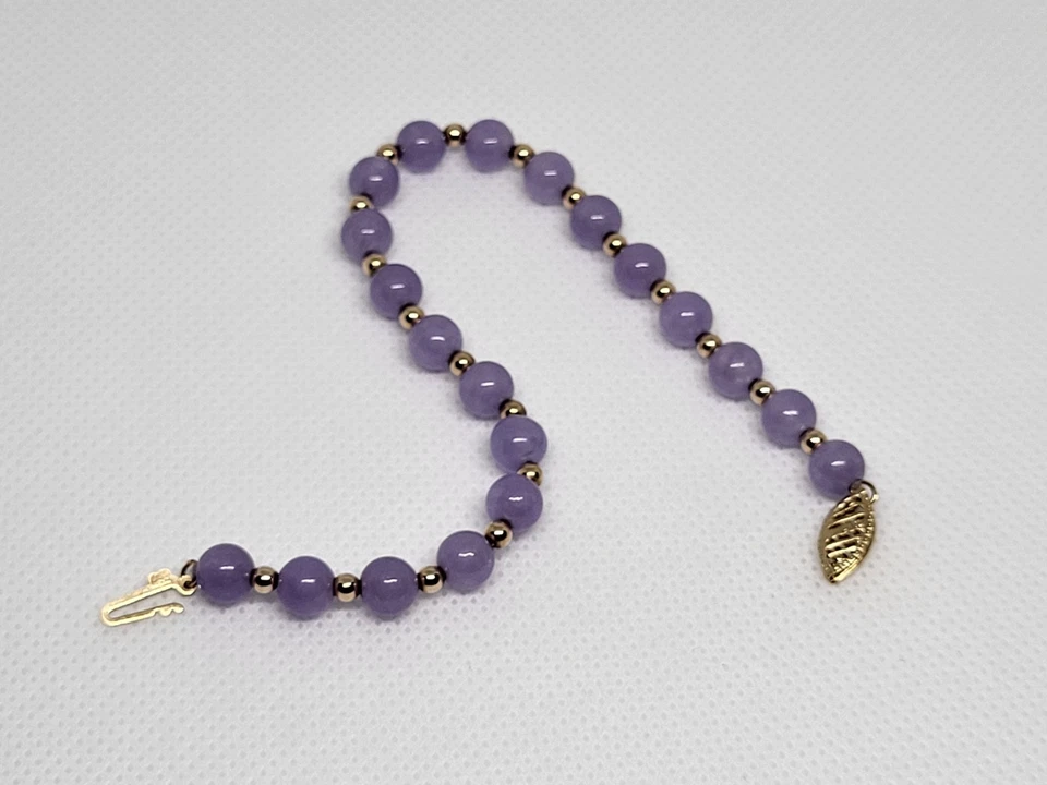 ЛАВАНДА НЕФРИТ 14K ЖЕЛТОЕ ЗОЛОТО БРАСЛЕТ РАЗМЕР 7» - Изображение 3 из 4