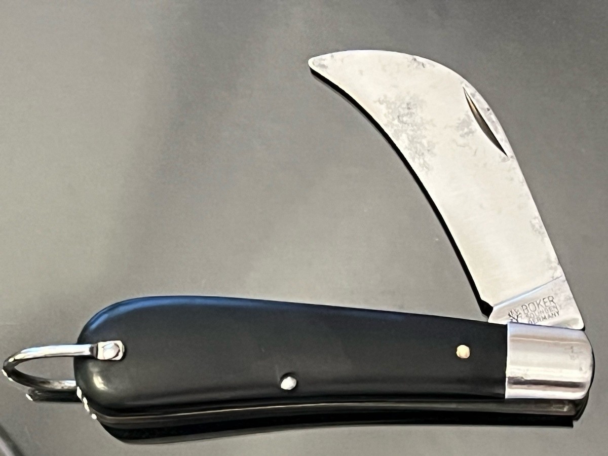 Vin.German Boker Tree Brand Hawkbill Knife W/Bail Black Handles