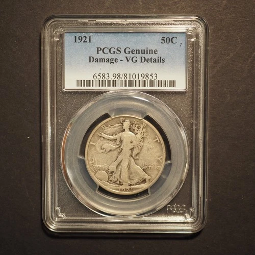 1921 LIBERTY WALKING SILVER HALF DOLLAR PCGS VG DETAILS- FREE SHIPPING! G2067