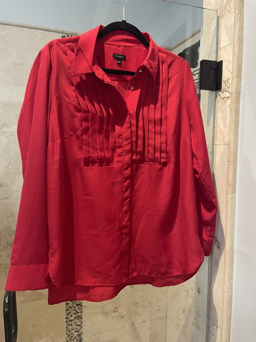 TALBOTS WOMEN'S L/S BUTTON SHIRT BLOUSE RED Large Christmas Light Weight