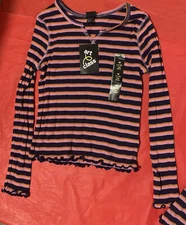 Art Class Girls Sz Medium (7/8) Multi-Color Stripe Lettuce Edge Shirt Item #747