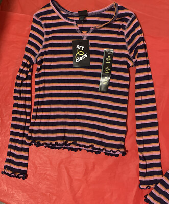Art Class Girls Sz Medium (7/8) Multi-Color Stripe Lettuce Edge Shirt Item #747