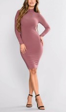 Womens Fashion Nova Love Your FN Body Red Brown Stretch Long Sleeve Dress Size M