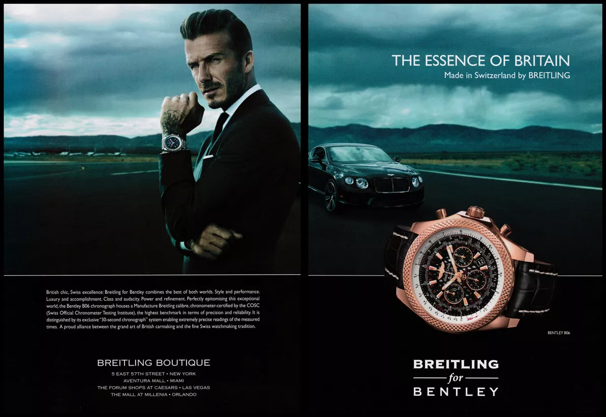 David Beckham 2 pg clipping 2013 ad for Breitling Bentley B06