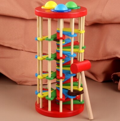 Wooden Knocking Ball Falling Ladder Children's Knocking Toys Baby Puzzle Toys