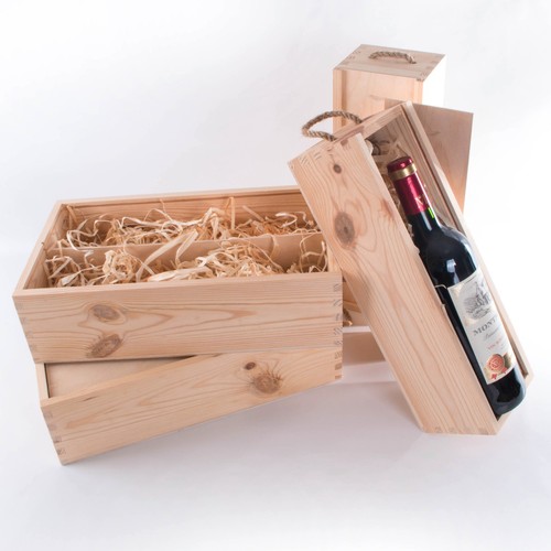 Caja de vino con lana de madera 1 2 botellas de regalo lisa decoupage artesanal | eBay