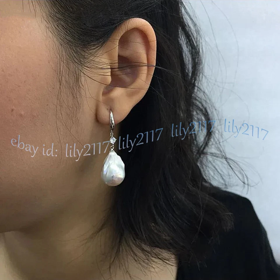 Enormes brincos pendurados de pérola barroca de água doce branca natural 18-20 mm gancho de cristal - Imagem 3 de 4