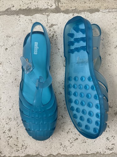 Melissa Possession Blue Jelly Sandals Buckle Shoes Ankle Strap Womens 10 NEW