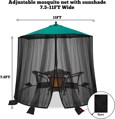 7.5-11 Ft Patio Umbrella Mosquito Net 6Pcs Sandbags Adjustable Patio Screen  Mesh | eBay
