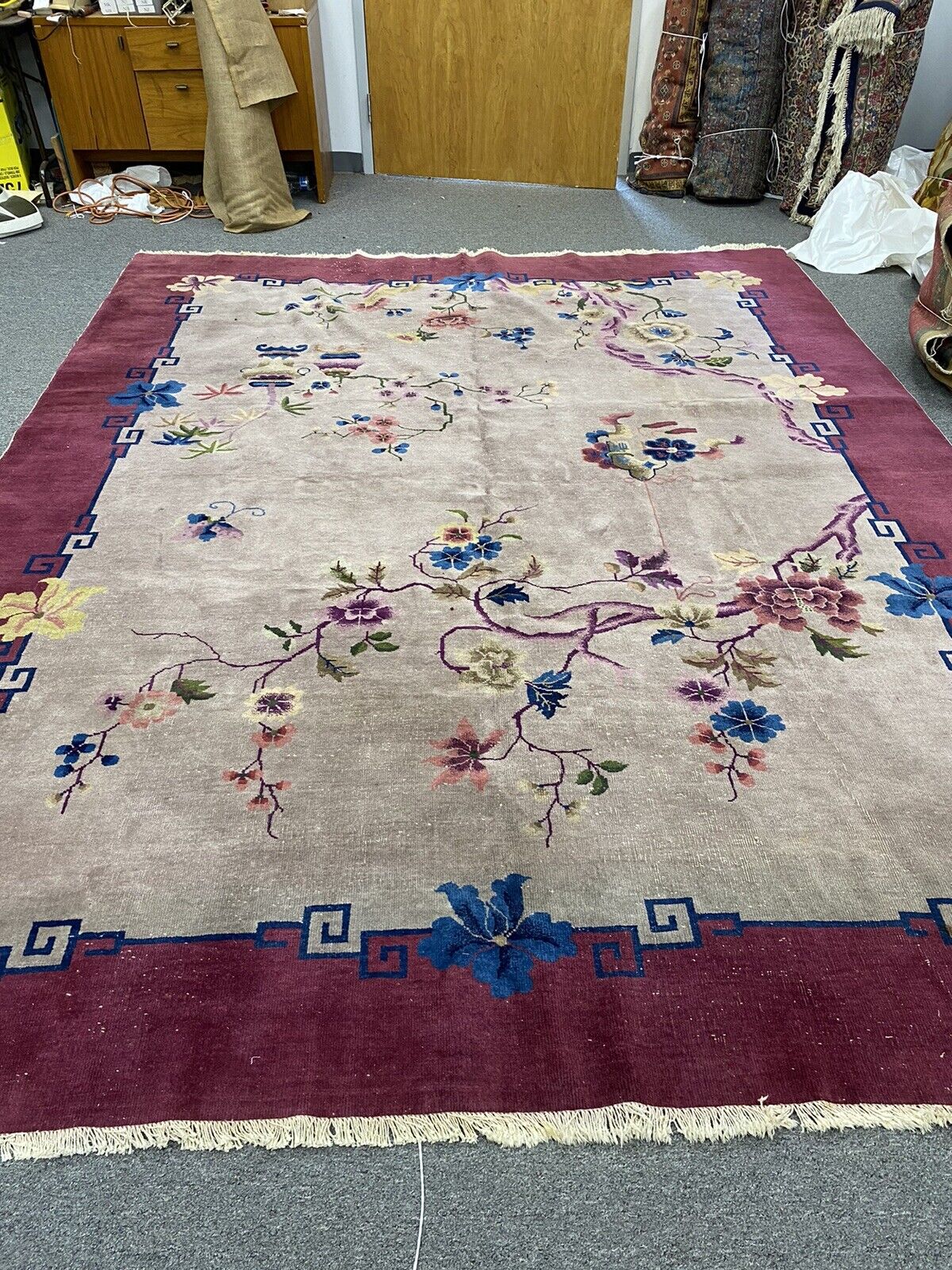 antique art deco chinese rug in good condition #9235. 9.0x11.4