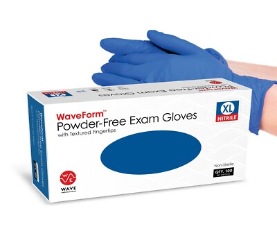 WAVE Premium 4 Mil Blue Medical Nitrile Exam Latex Free Disposable Gloves