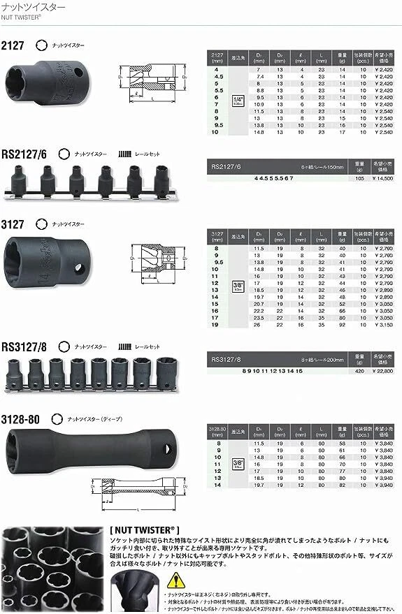 Ko-Ken RS2127 1/4(6.35mm) Nut Twister Socket Set on Rail [6pcs/10pcs] koken - Image 3 of 3