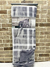 Brookstone NAP So Soft Plush Sherpa Blanket Gray White Plaid Throw 60" x 70" NEW