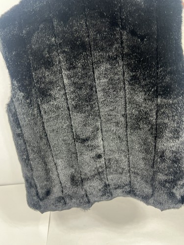 VINTAGE Classic Duffel Outdoor Faux Fur Vest, Black No Size Tag Mob Wife Winter - Picture 3 of 5
