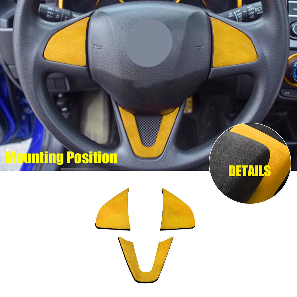 Car Steering Wheel Switch Button Trim For Honda Fit/Jazz 2014-2020 Yellow Suede
