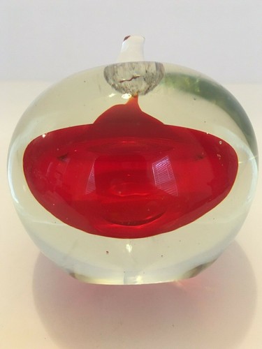 Apple Paperweight Glass Clear Red Teacher Desk Principal Office Decor 4 inch - Picture 6 of 6